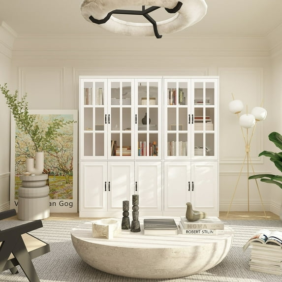 China Cabinet with Tempered Glass Doors Glass Door Storage Cabinet 78.7"W