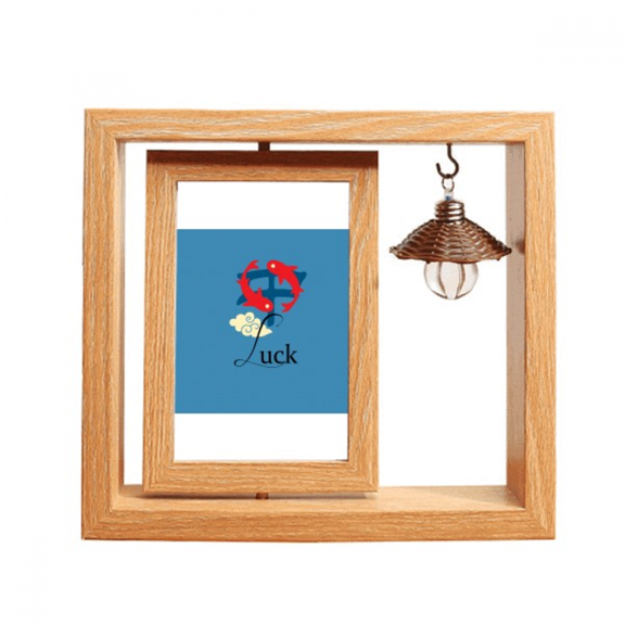 China Carp Good Luck Blessings Wooden Rotating Picture Photo Frame 4x6