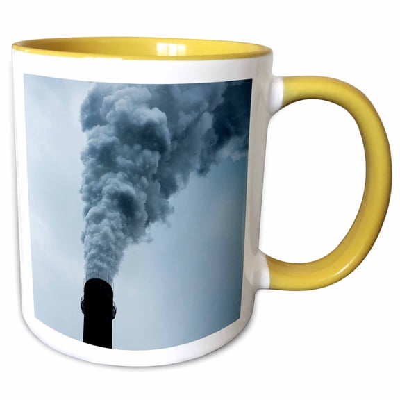3drose, China, Chongqing, Smokestacks at Coal Power Plants., 15oz Two-tone Yellow Mug