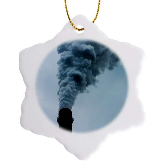 3drose, China, Chongqing, Smokestacks at Coal Power Plants., 3 inch Snowflake Porcelain Ornament