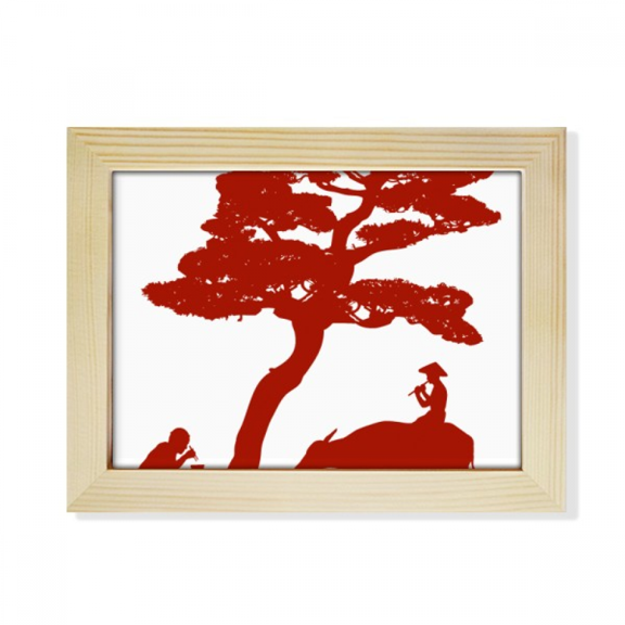 China Cow Tree Culture Outline Desktop Photo Frame Picture Art Decoration Painting 6x8 inch