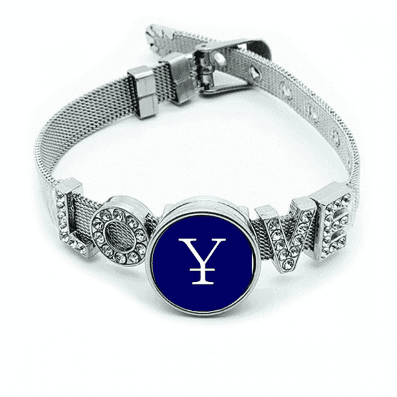 China Currency Symbol RMB Bracelet Wristband Crystal Love Adjustable Bangle