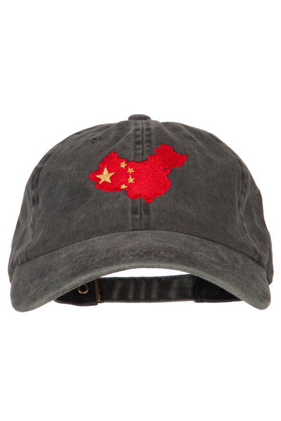 China Flag Map Embroidered Washed Cotton Twill Cap - Black OSFM