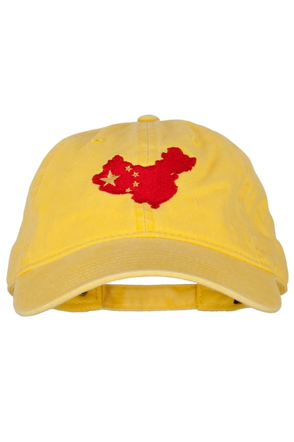 China Flag Map Embroidered Washed Cotton Twill Cap - Bright Yellow OSFM