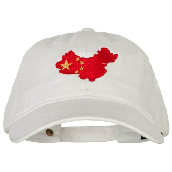 China Flag Map Embroidered Washed Cotton Twill Cap - White OSFM