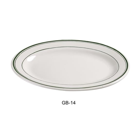 China Green Band Platter, White - 12.5 x 9 in. - Pack of 12