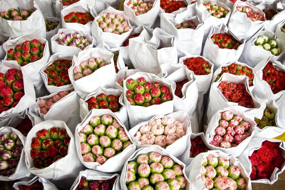 China Hong Kong Roses Wrapped In White Paper Ready For Sale At Yuen Po Street Market In Mong Kok Kowloon Canvas Art - Ray Laskowitz Design Pics (17 x 11)