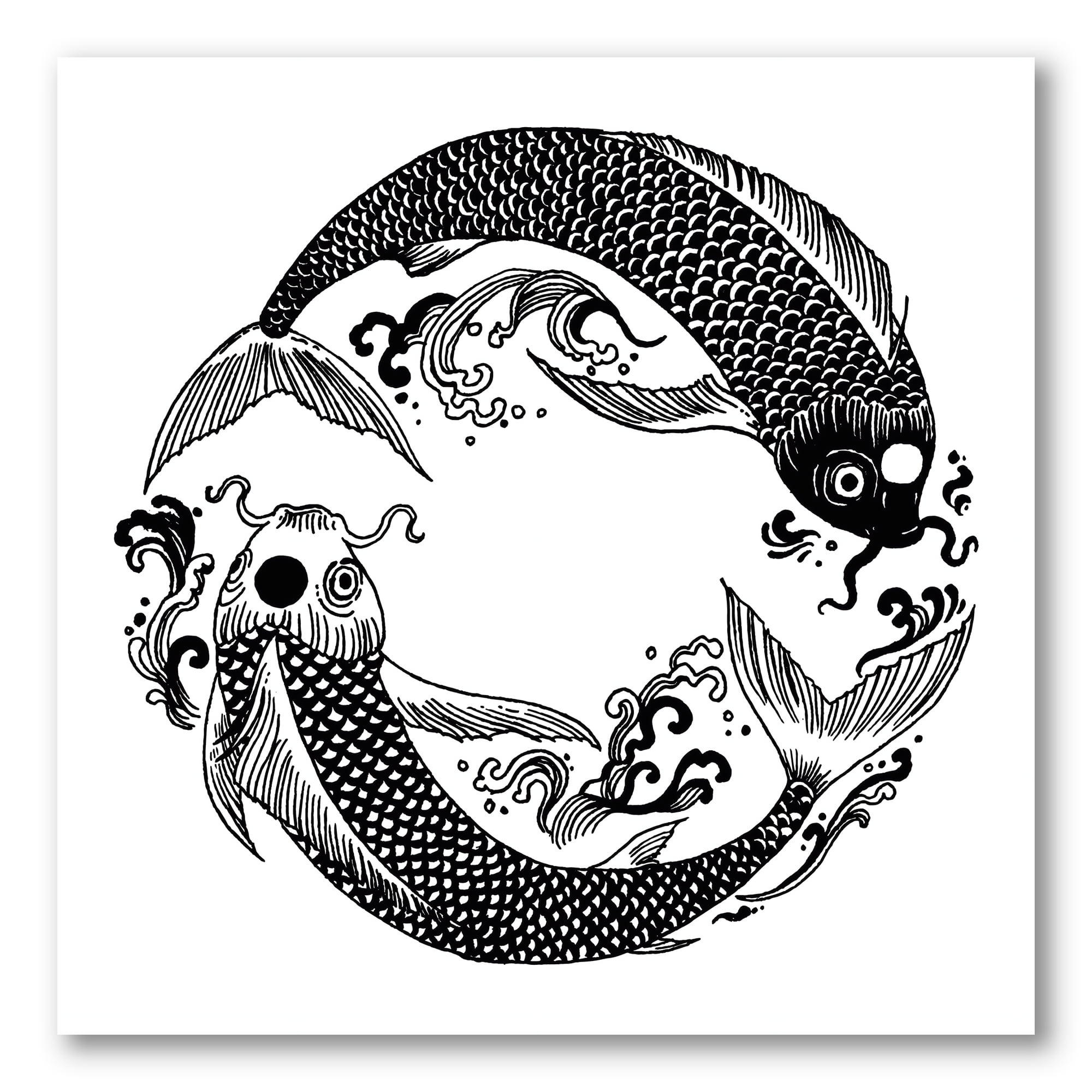 China Koi Fish In Chinoiserie Style III 36 in x 36 in Painting Canvas Art Print, by Designart