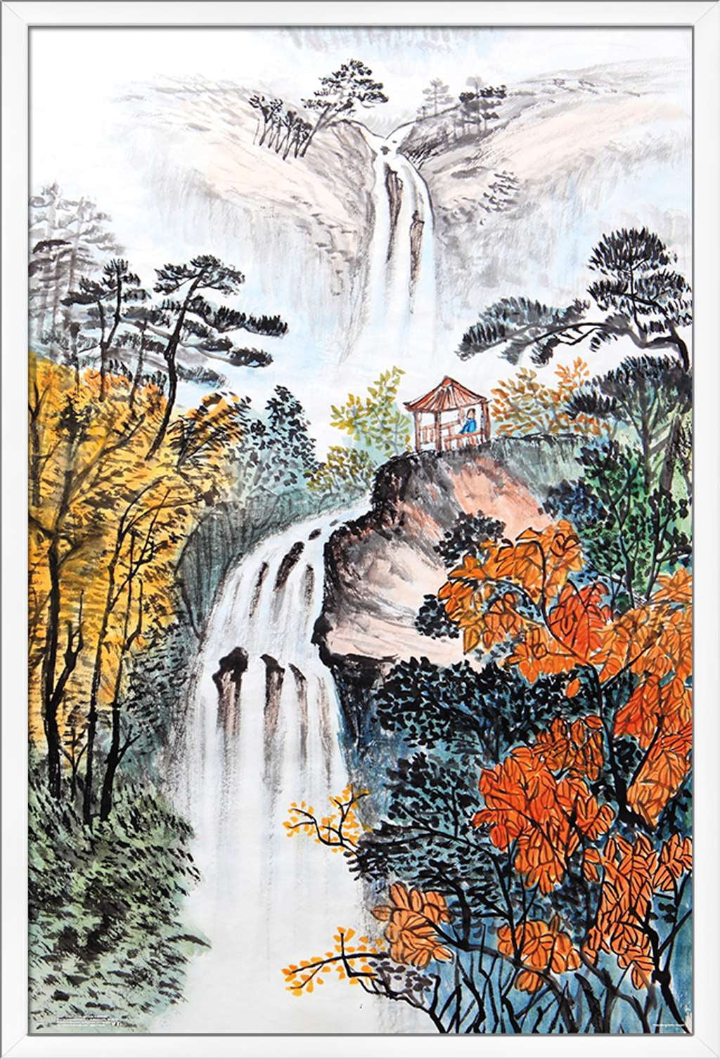 China Landscape with Waterfalls Wall Poster, 22.375" x 34", Framed