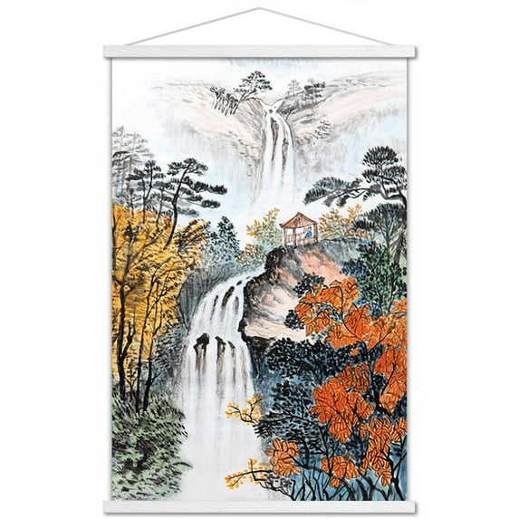 China Landscape with Waterfalls Wall Poster with Wooden Magnetic Frame, 22.375" x 34"