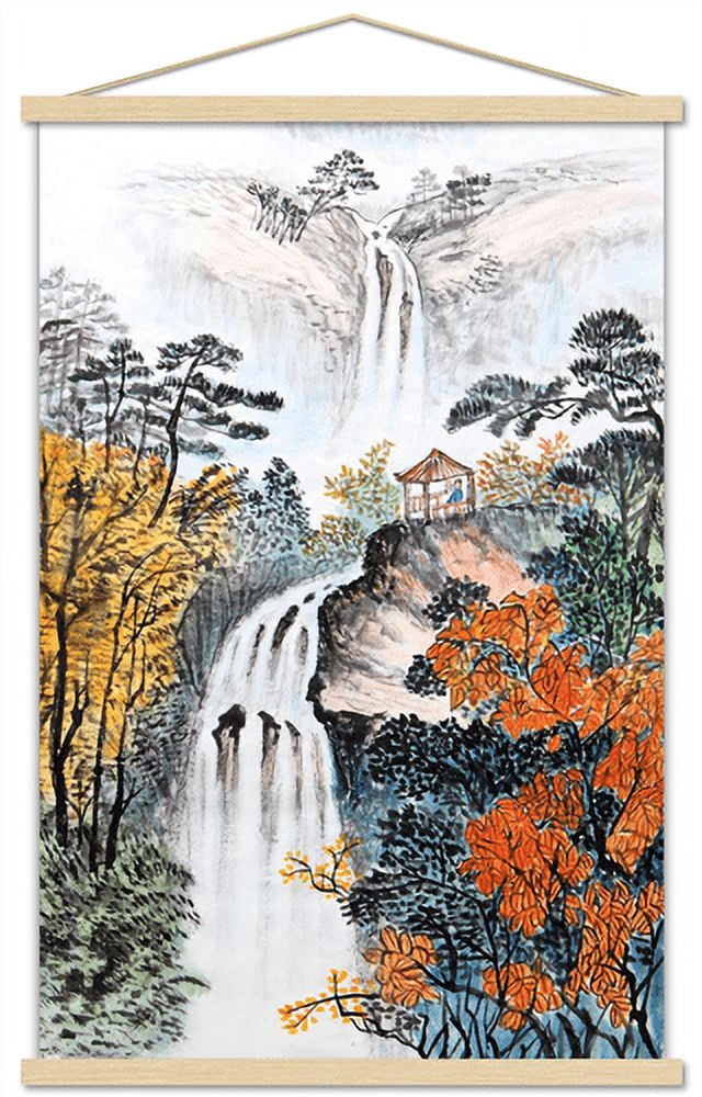 China Landscape with Waterfalls Wall Poster with Wooden Magnetic Frame, 22.375" x 34"