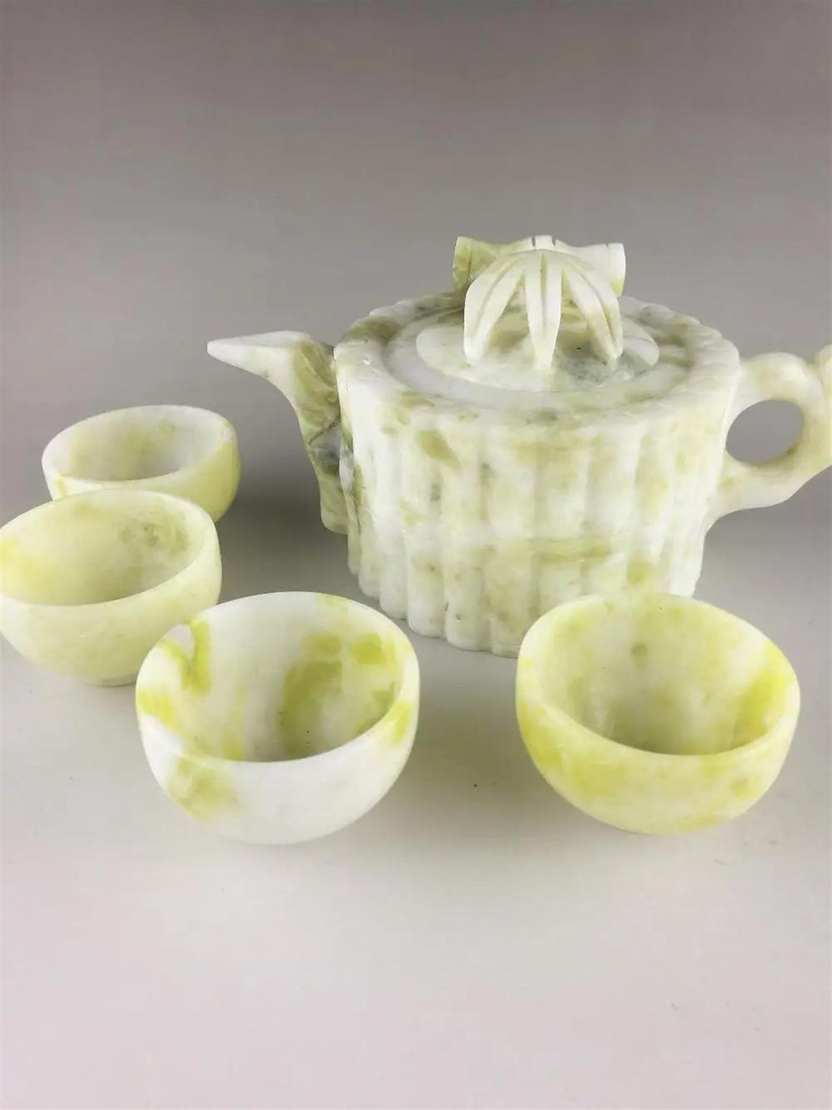 China Lantian Jade Tea Set Hand Carved Natural Jades Stone Teapot And 4 ...