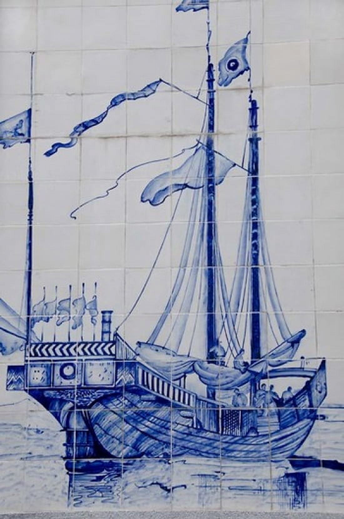 China Macau Historic Center of Macau UNESCO Tile art Chinese Junk Canvas Art - Cindy Miller Hopkins  DanitaDelimont (14 x 21)