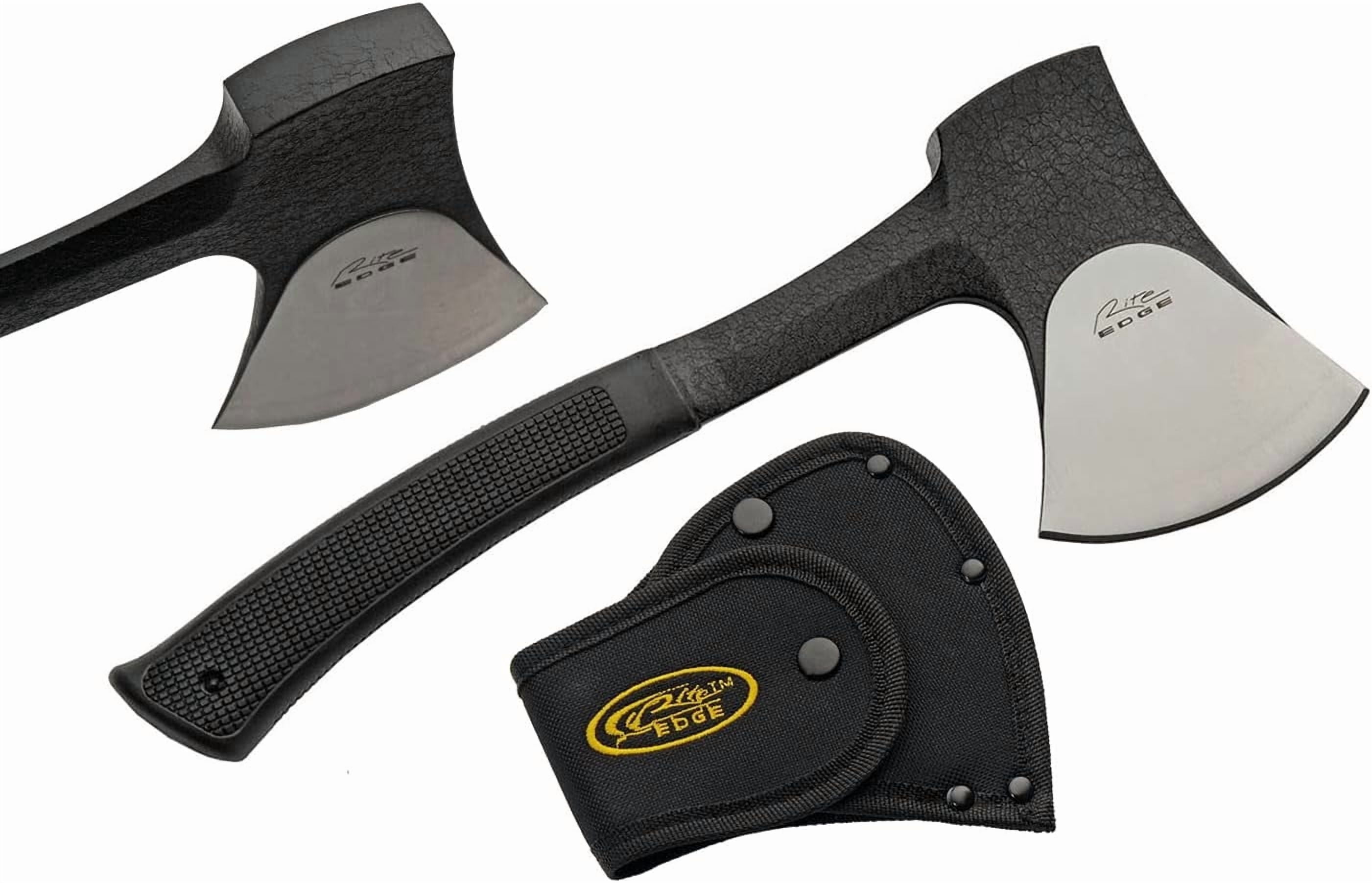 SZCO 11-Inch All-Purpose Camping Axe Fixed Blade Forged Steel Outdoor Hatchet with Ergonomic Rubber Grip and Heavy-Duty Nylon Sheath
