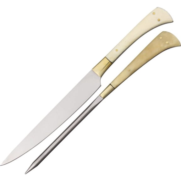 SZCO Supplies Scottish Knife and Pricker Set with Bone Handles, Brass Guards, and Sheath  9.25" and 8.25"