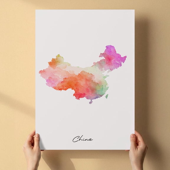 China Map Canvas Wall Art 8x12 inch – China Map Contemporary Canvas Artwork – Soft Color Watercolor Home Decor
