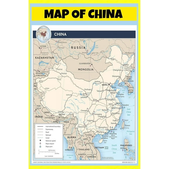 China Map Poster - Laminated Wall Map - Style B - 36x60 - Ideal for Classrooms and Homes – Features Bright Colors and Vivid Imagery