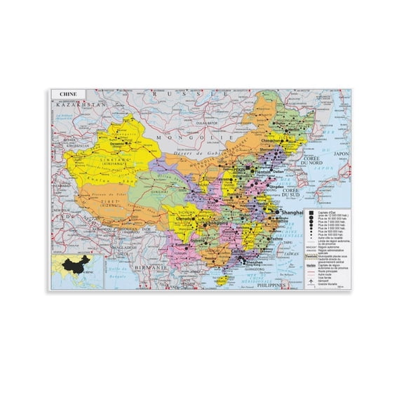 China Map Posters Canvas Poster Wall Art Picture Prints Hanging Photo Gift Decor Home Posters Artworks 24x36inch(60x90cm)