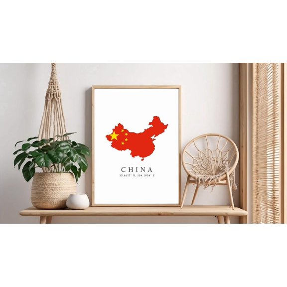 China Map Print Flag & Coordinates Home Decor