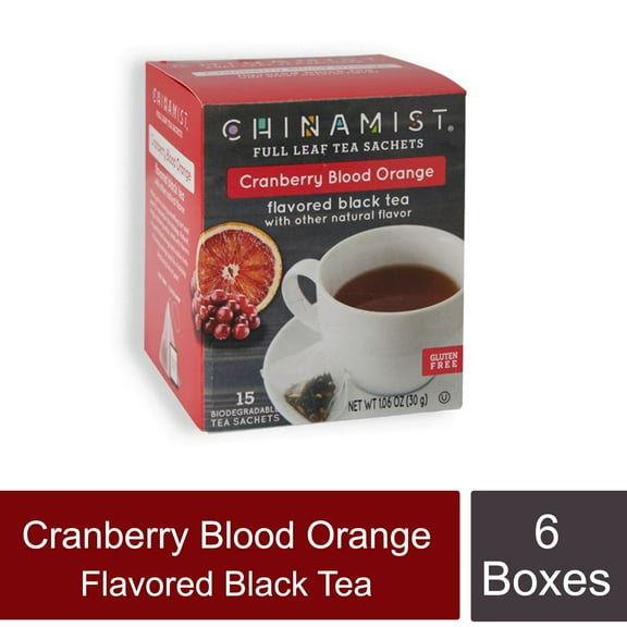 China Mist Cranberry Blood Orange Flavored Black Leaf Tea Sachet, 6 Boxes 15 count each