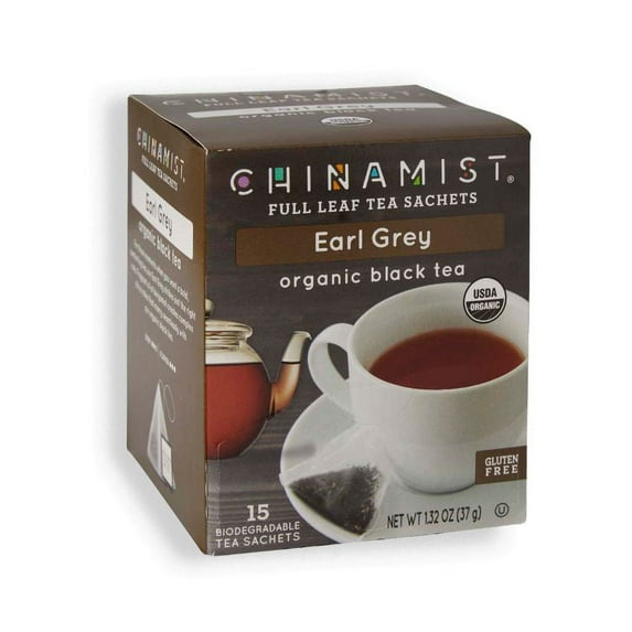 China Mist - Earl Grey Organic Black Full Leaf Tea Sachet, 15 Count Box
