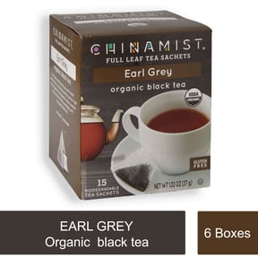 China Mist - Earl Grey Organic Black Full Leaf Tea Sachet, 6 Boxes 15 count each Biodegradable and Individually Wrapped