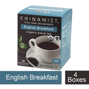 China Mist - English Breakfast Organic Black Full Leaf Tea Sachet, 15 count box - Biodegradable and Individually Wrapped (4 Pack)