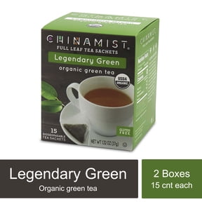 China Mist - Legendary Green Organic Full Leaf Tea Sachet, 2 boxes 15 count each - Biodegradable and Individually Wrapped