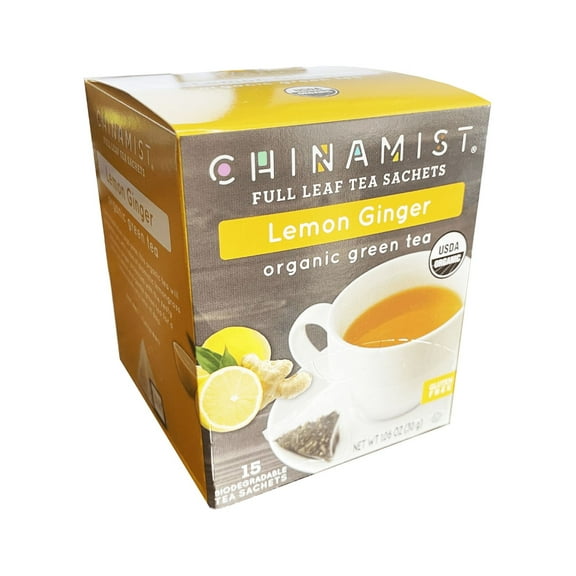 China Mist - Lemon Ginger Organic Green Tea Sachet, 15 Count