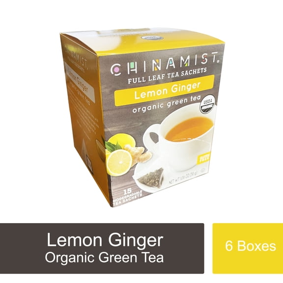 China Mist - Lemon Ginger Organic Green Tea Sachet, 6/15 Count