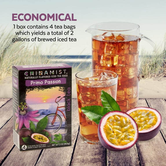 China Mist Iced Tea – Primo Passion Black Tea Infusion – Refreshing and Delicious – Each Bag Yields 1/2 Gallon – 4 Bags