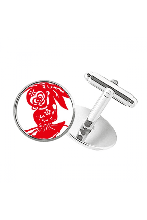 China Monkey Traditional Window Flowers Round Button Cuff Clip Stud Cufflinks