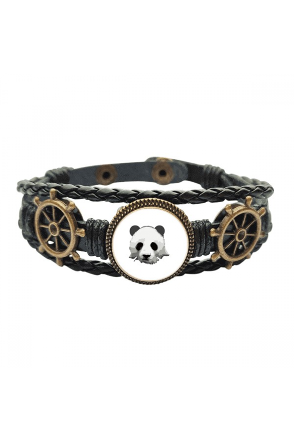 China National Treasure Panda Outline Leather Braided Ocean Bracelet Wristband