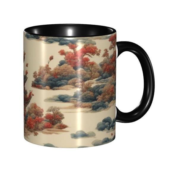 China Old Building Coffee Mug Fun Custom Ceramic Mugs 11oz Black