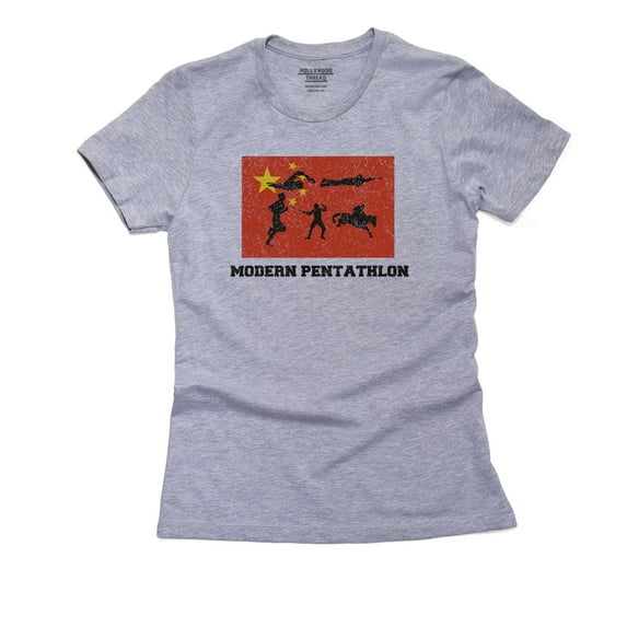 China Olympic - Modern pentathlon - Flag - Silhouette Women's Cotton Grey T-Shirt