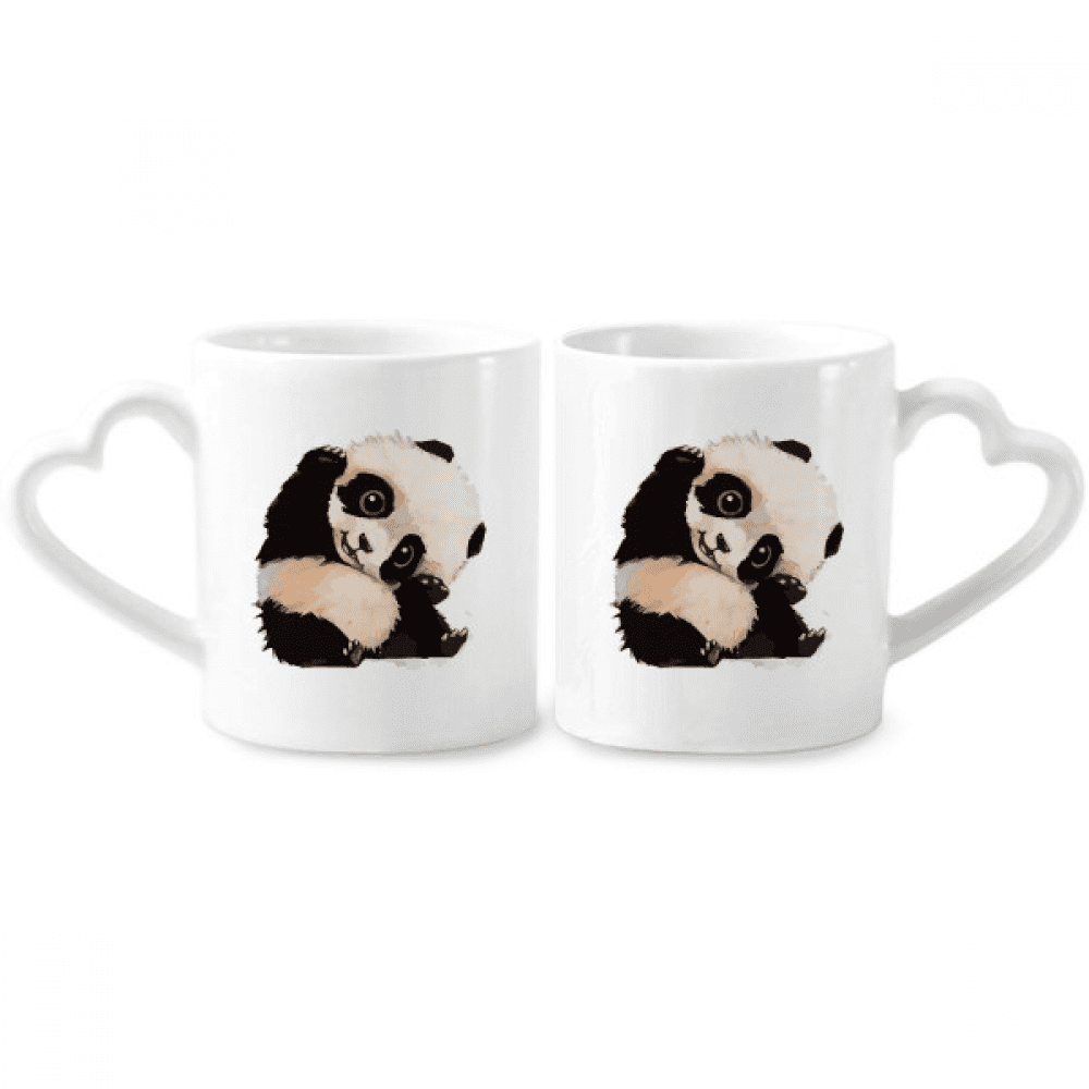 China Panda Cubs Trottie Lovely Baby Couple Porcelain Mug Set Cerac Lover Cup Heart Handle