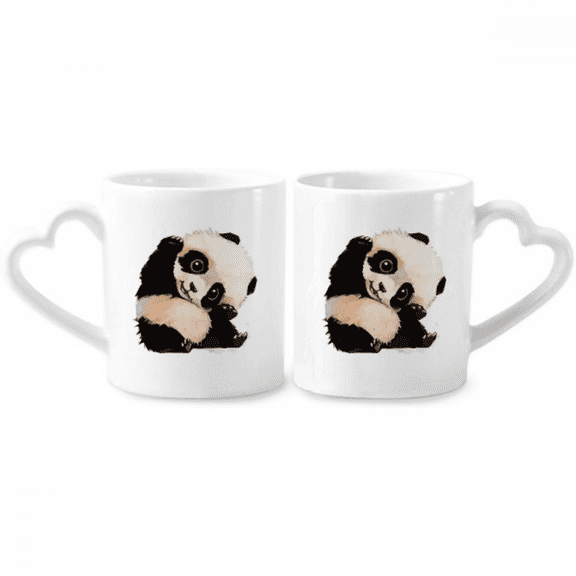 China Panda Cubs Trottie Lovely Baby Couple Porcelain Mug Set Cerac Lover Cup Heart Handle