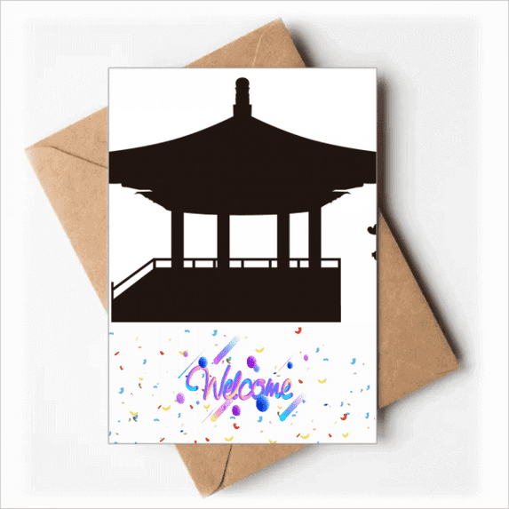 China Pavilion Culture Outline Pattern Welcome Back Greeting Cards Envelopes Blank