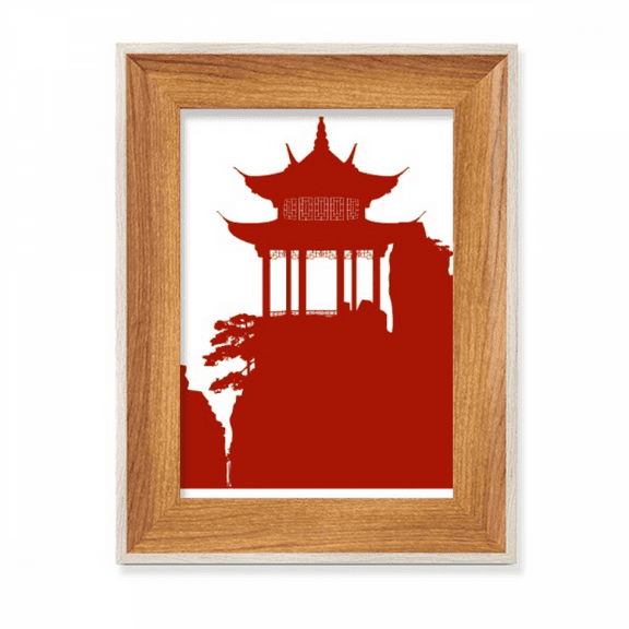 China Pavilion Mountain Outline Illustration Desktop Wooden Photo Frame Display Picture Art Painting Multiple Sets