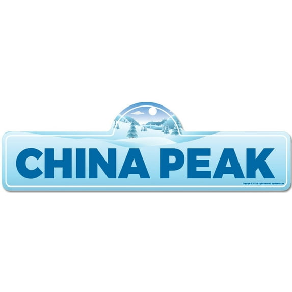 China Peak Street Sign | Indoor/Outdoor | Skiing Skier Snowboarder Décor for Ski Lodge Cabin Mountian House | SignMission personalized gift