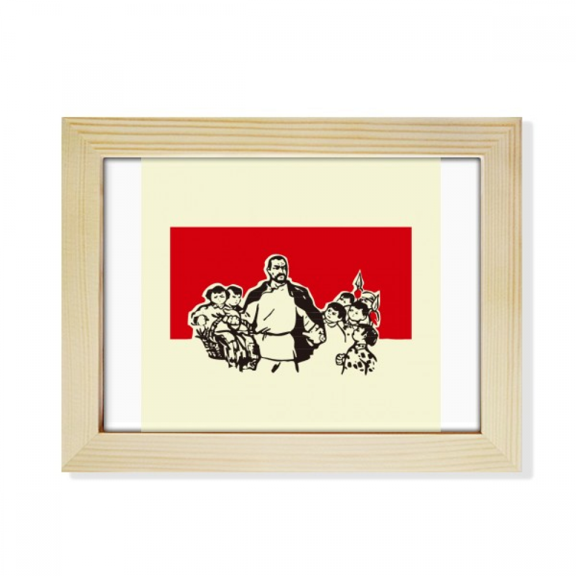China Red Education Propaganda Leader Desktop Photo Frame Picture Art Decoration Painting 6x8 inch