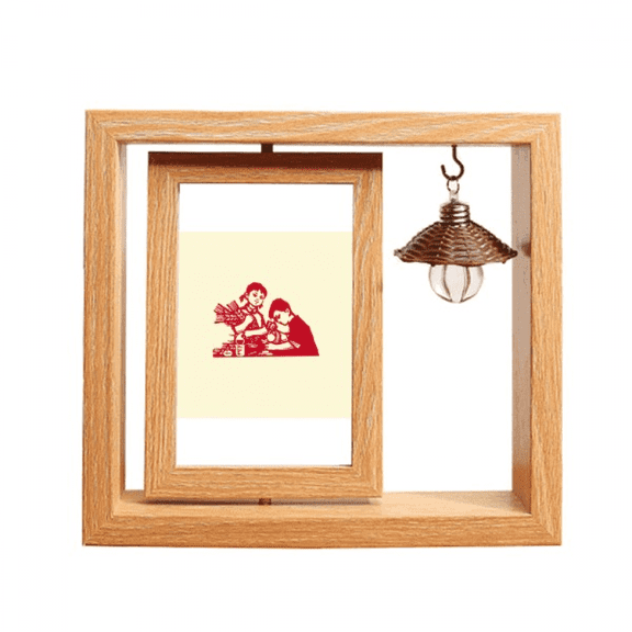 China Red Education Propaganda Technology Wooden Rotating Picture Photo Frame 4x6