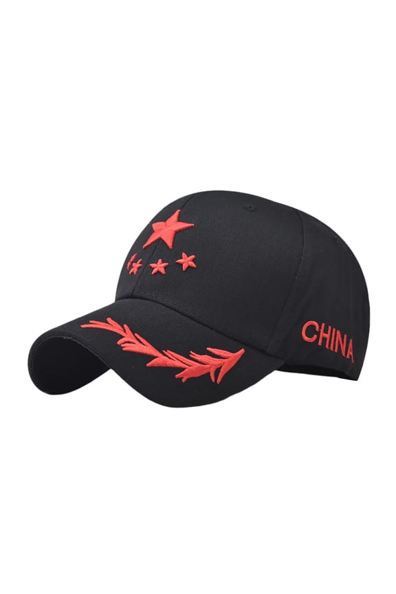 Red Five Point Star Baseball Cap Unisex Adjustable Military Style Hat Patriotic Chinese National Flag Design Cotton Embroidery Sunshade Dad Cap for Men and Women