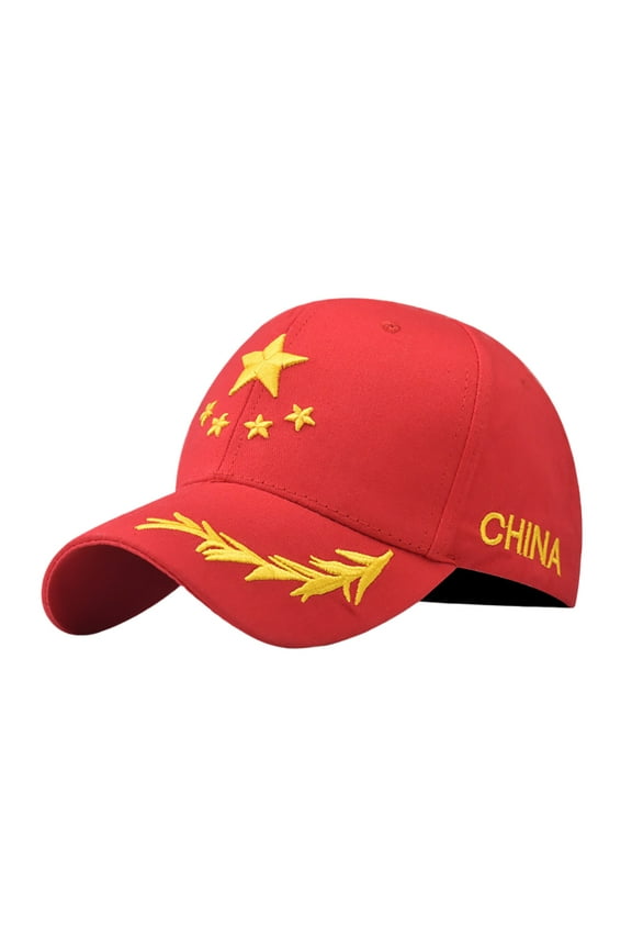 Red Five Point Star Baseball Cap Unisex Adjustable Military Style Hat Patriotic Chinese National Flag Design Cotton Embroidery Sunshade Dad Cap for Men and Women