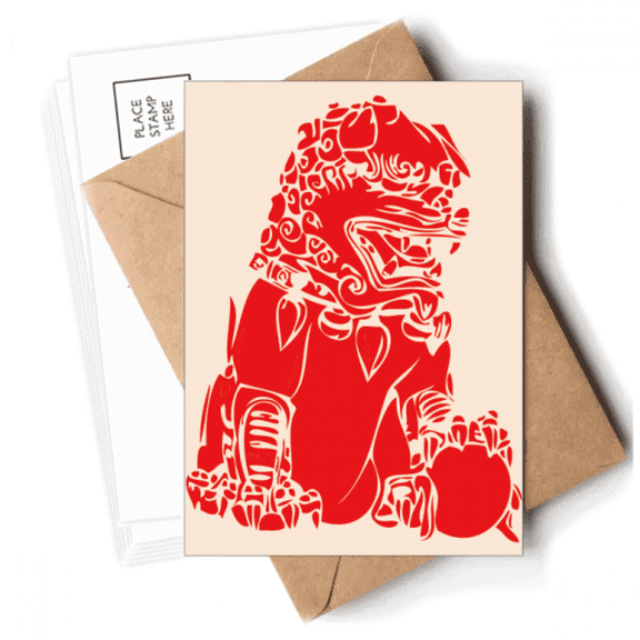 China Red Lion Paper Cut Patriotism Postcards Envelopes Blank Note Cards Mailing