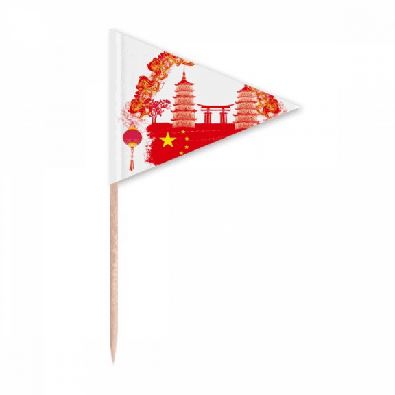 China Red National Flag Tower Lanttern Toothpick Triangle Cupcake Toppers Flag