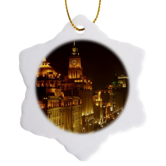 3drose, China, Shanghai, Oriental Pearl Tv Tower, City Skyline-as07 Pox0427 - Pete Oxford, 3 inch Snowflake Porcelain Ornament
