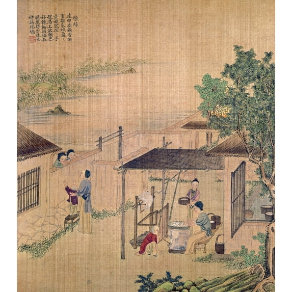 China Silk Production. Nboiling Silkworm Cocoons. Chinese Silk Painting C1650-1726. Poster Print by
