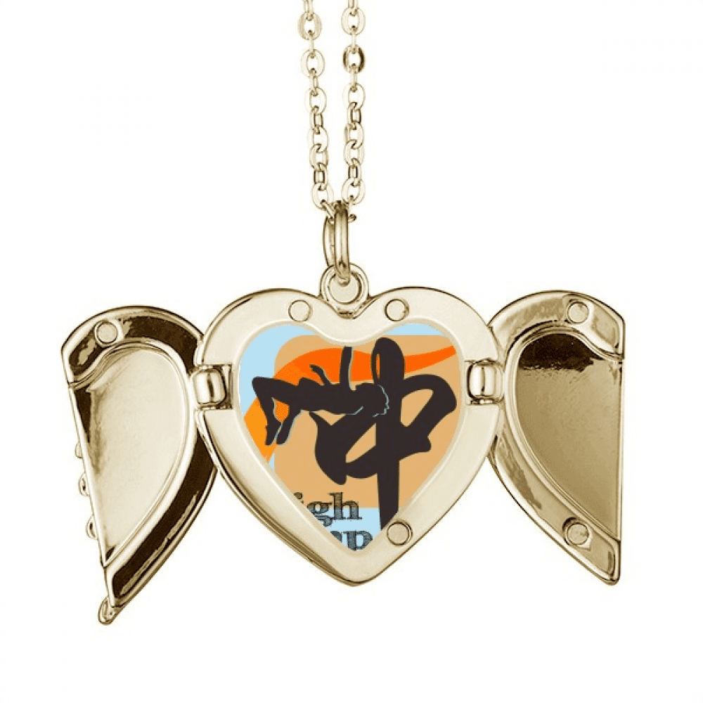 China Sports Track Field Highjump Folded Wings Peach Heart Pendant Necklace
