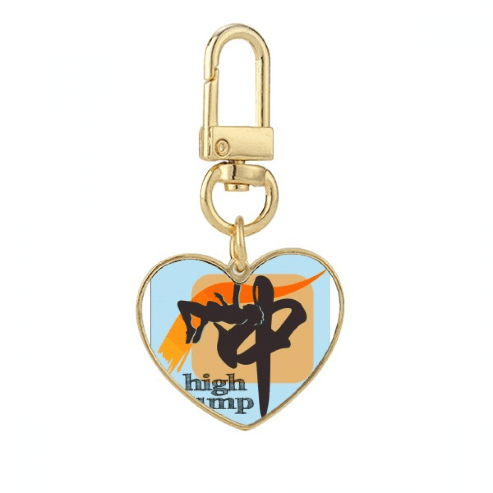 China Sports Track Field Highjump Gold Heart Keychain Metal Keyring Holder
